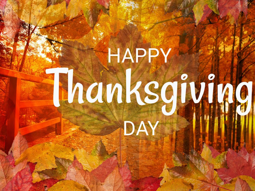 Vibrant Autumn Leaves with Thanksgiving Message