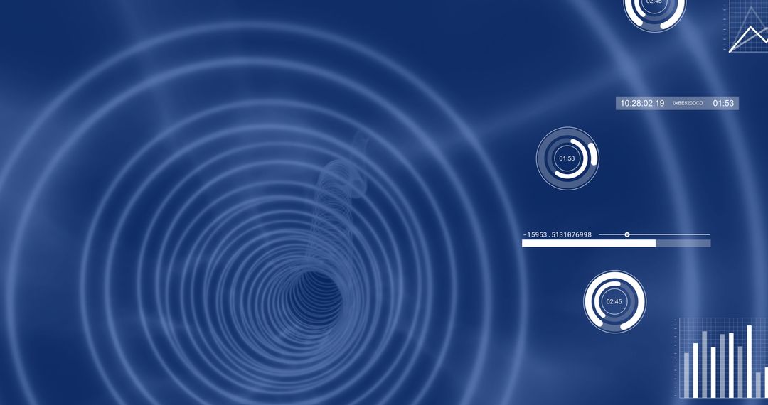 Digital Data Processing Analytics Interface on Blue Background