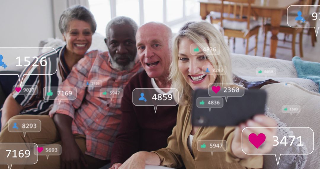 Diverse Seniors Enjoying Technology by Taking Selfie