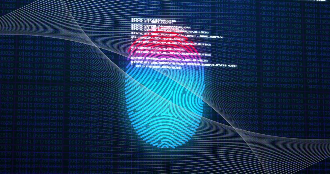 Digital fingerprint with abstract data patterns symbolizing online security