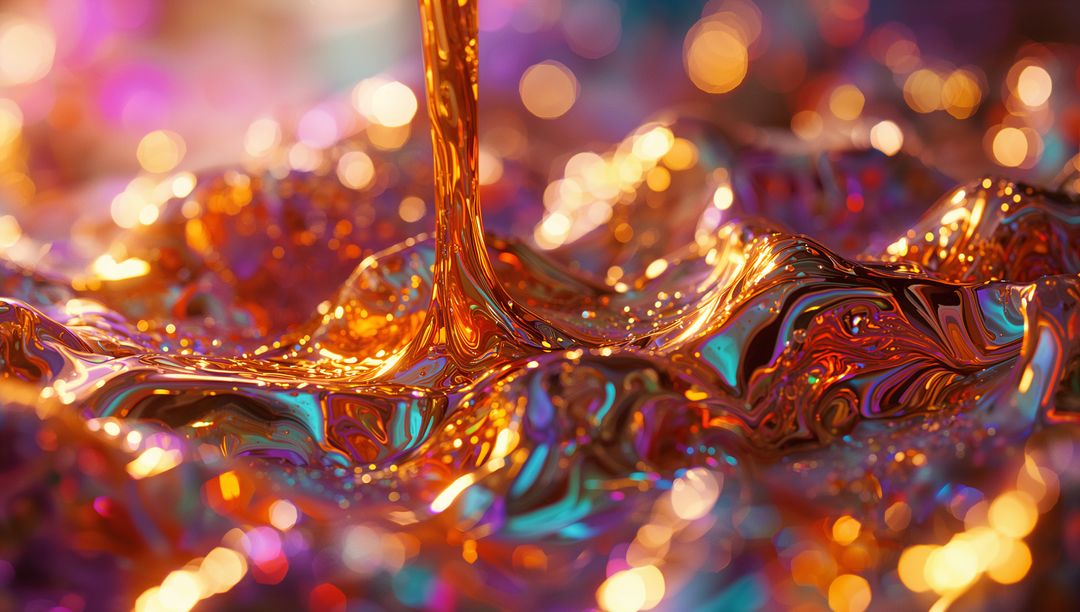 Pouring Metallic Liquid with Gold and Blue Iridescence