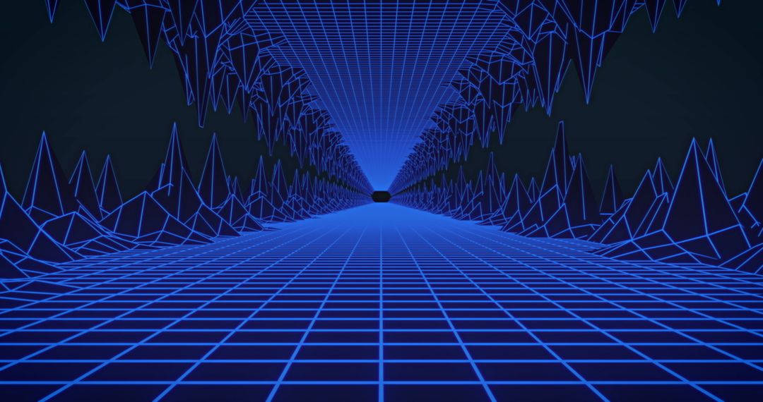 Futuristic Glowing Blue Grid Tunnel