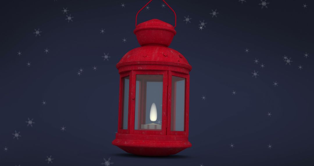 Red Christmas Lantern with Falling Snowflakes