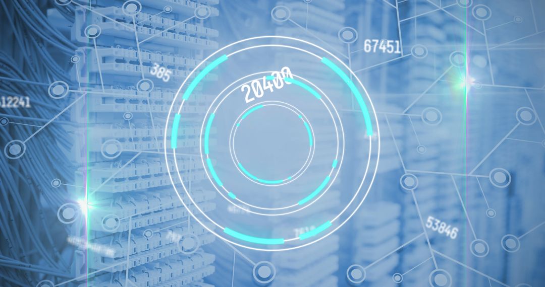 Futuristic Digital Network Interface Over Server Room
