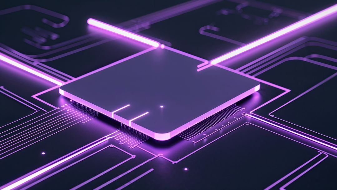 Futuristic Microprocessor Chip Glowing with Neon Blue Hue