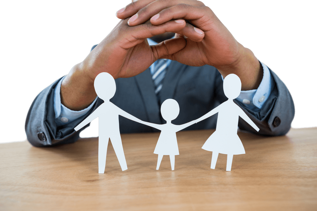 Transparent Hands Protecting Paper Family Figures Concept