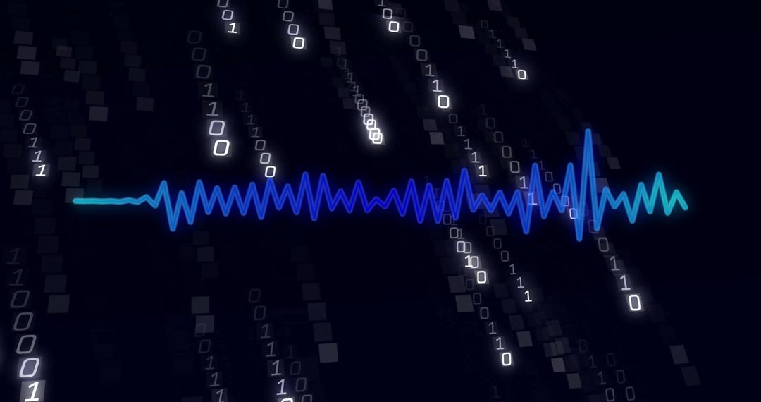 Digital Waveform and Binary Code Visualization on Black Background