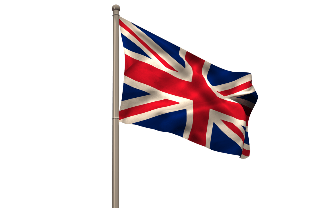 Transparent British Flag Waving on White Background