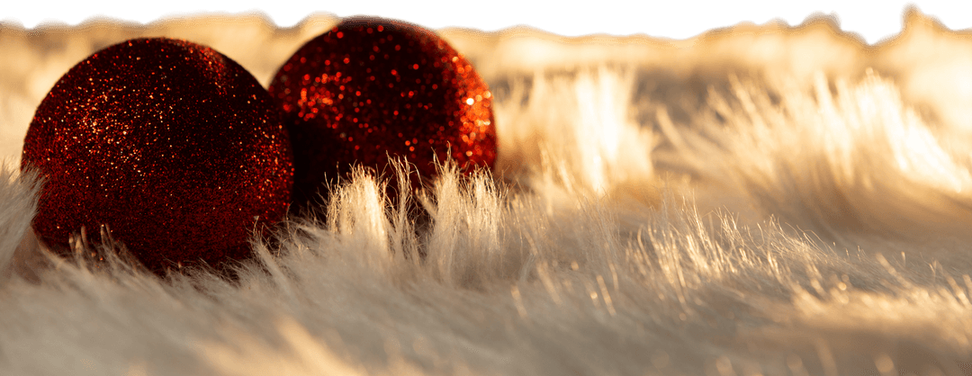 Red Christmas Balls on White Fur with Transparent Background