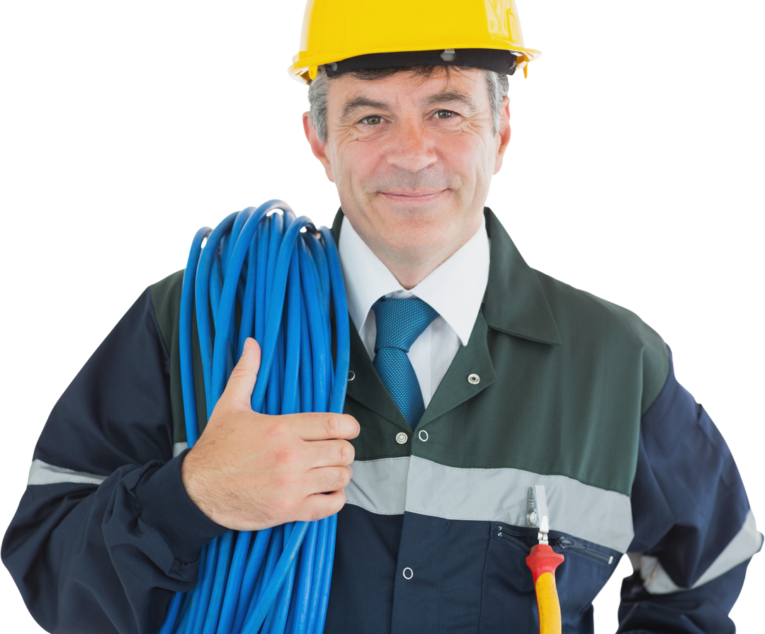 Confident Electrician Transparent Background Holding Cable Coil - Download Free Stock Images Pikwizard.com