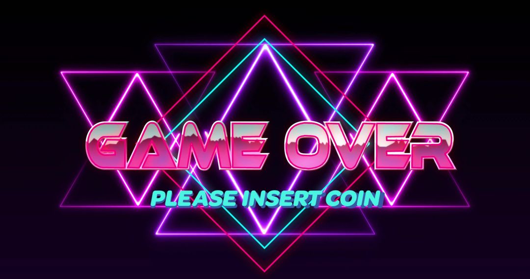 Retro Arcade Game Over Screen with Neon Triangles