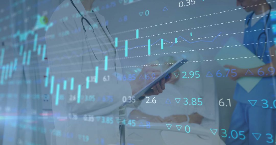 Healthcare Technology Insight: Team Reviewing Data with Digital Overlay