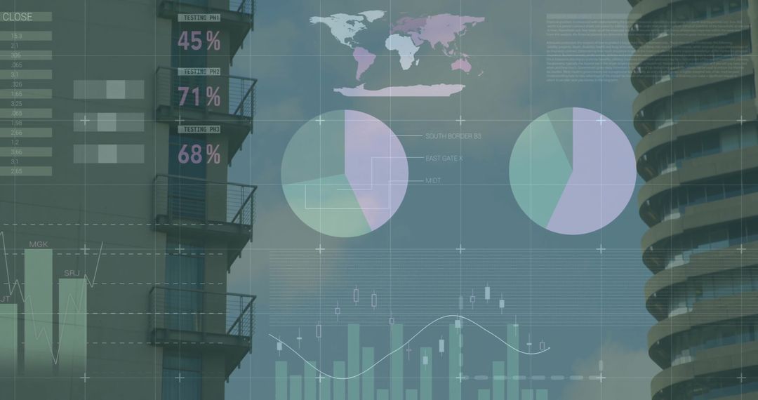 Futuristic Data Visualization over Urban Architecture Concept