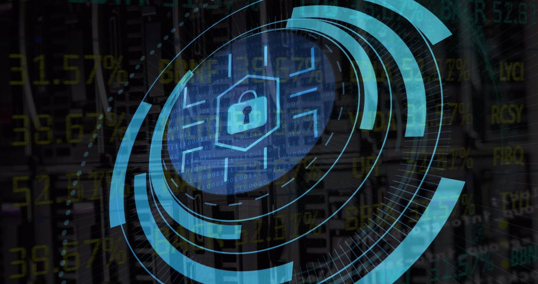 Digital Security Lock Overlay on Financial Data Matrix