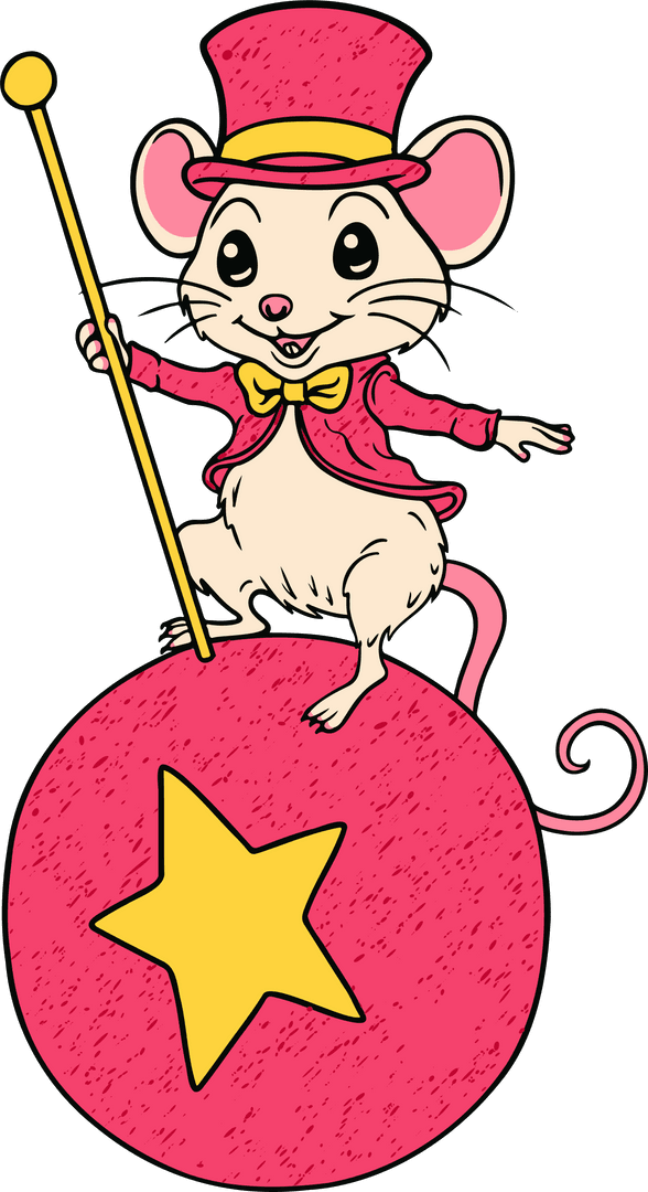 Whimsical Ringmaster Mouse Balancing on Ball with Transparent Background