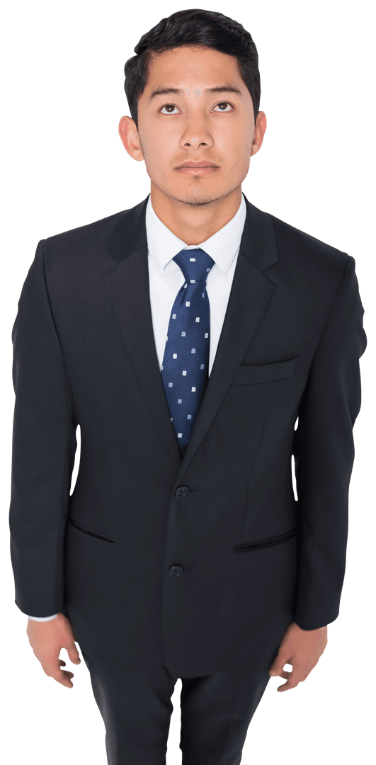 Asian Businessman Looking Up on Transparent Background