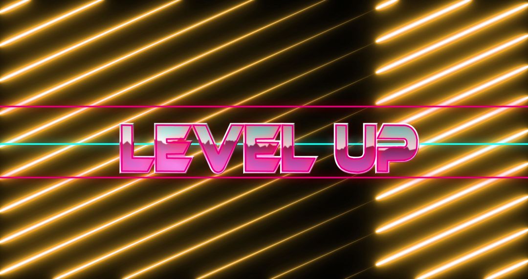 Level Up Neon Poster with Glowing Light Trails