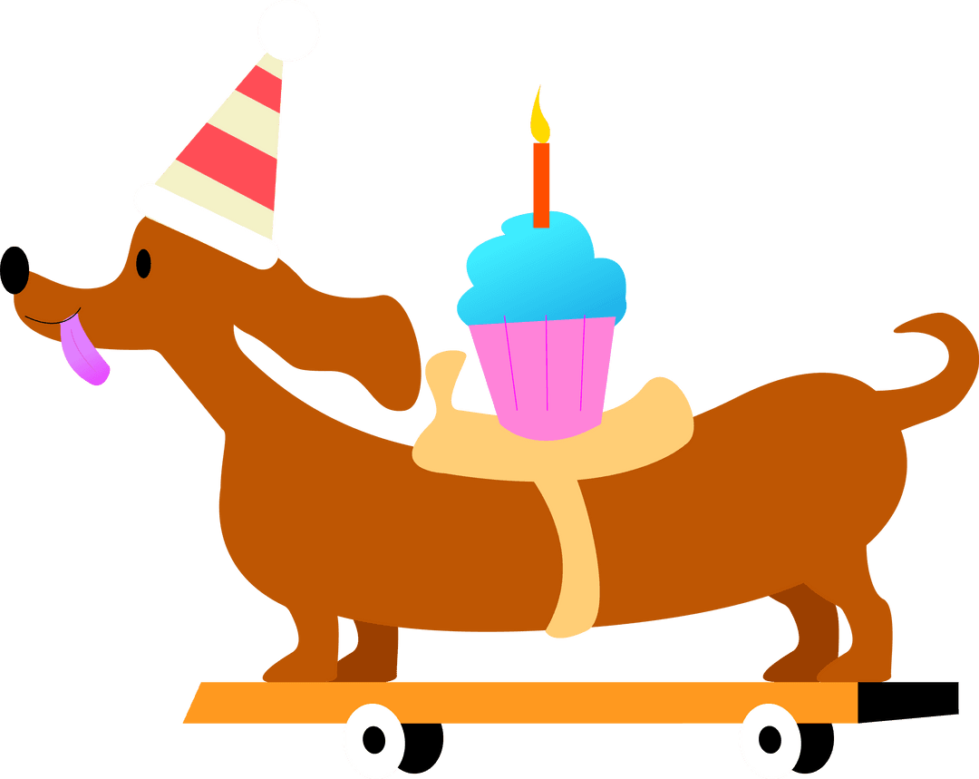 Dachshund on Skateboard with Birthday Cupcake Transparent Design