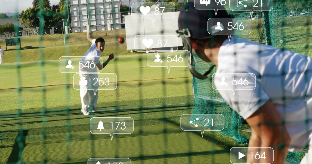 Cricket Training Session with Digital Interaction Icons