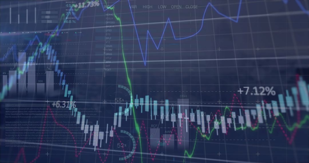 Abstract Financial Data Over Cityscape Imagery