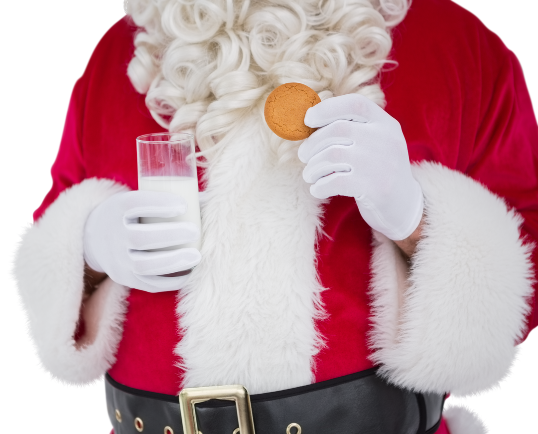 Transparent Santa Claus Holding Milk and Cookie on White Background - Download Free Stock Images Pikwizard.com