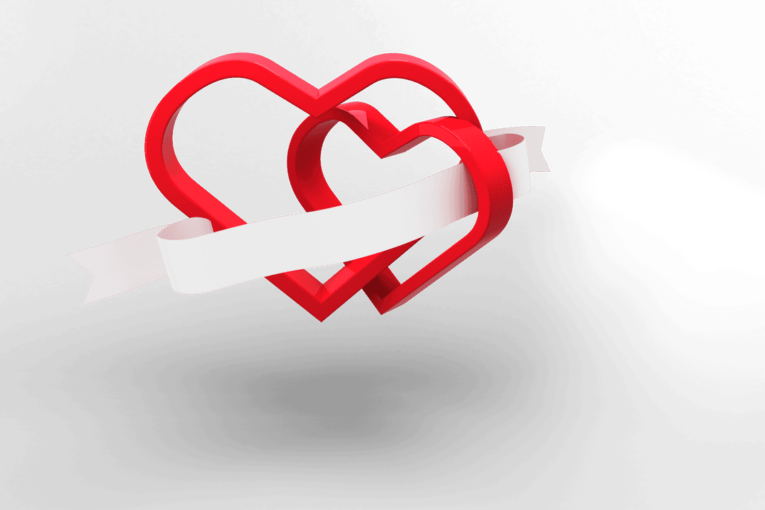 Transparent Red Interlocked Hearts with Ribbon Vector Design