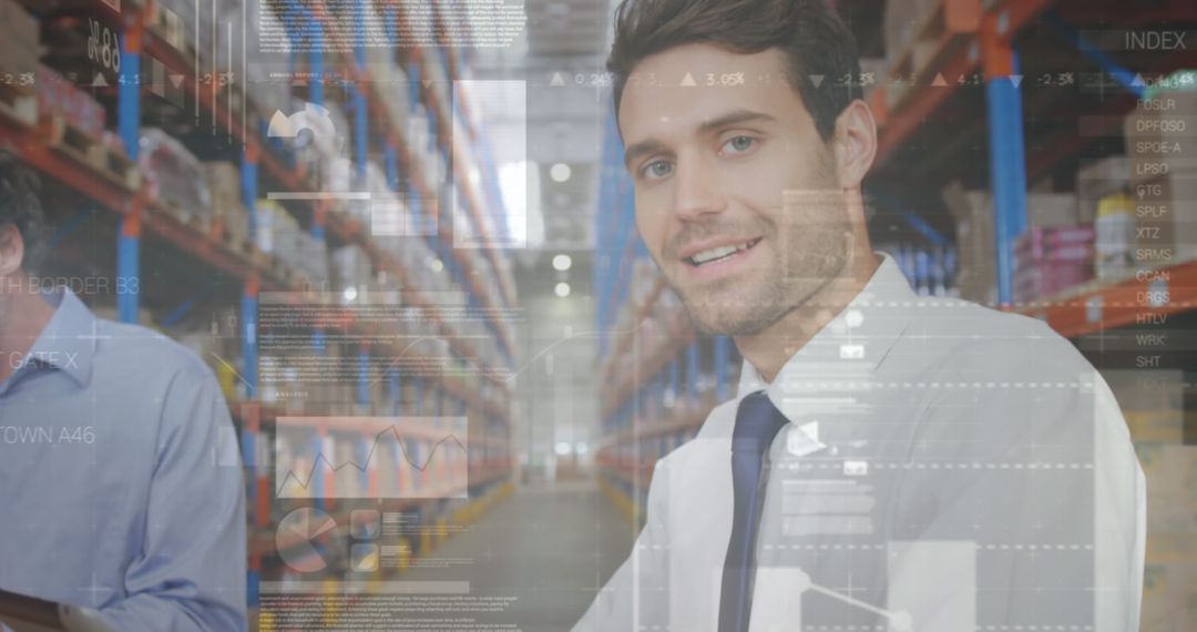 Professional Working on Logistics and Data in Modern Warehouse