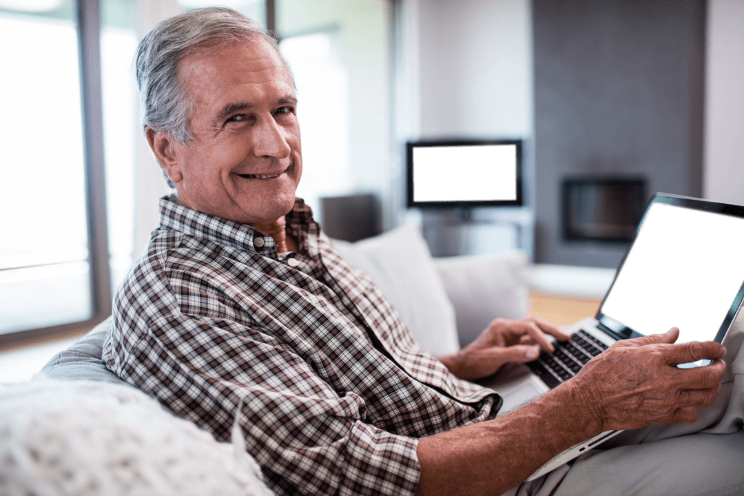 Senior Man Relaxing with Laptop Transparent Background