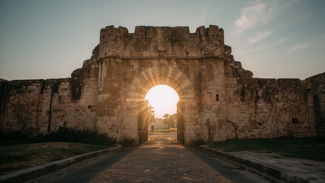 Sunlight Passing Through Ancient Fortress Gateway