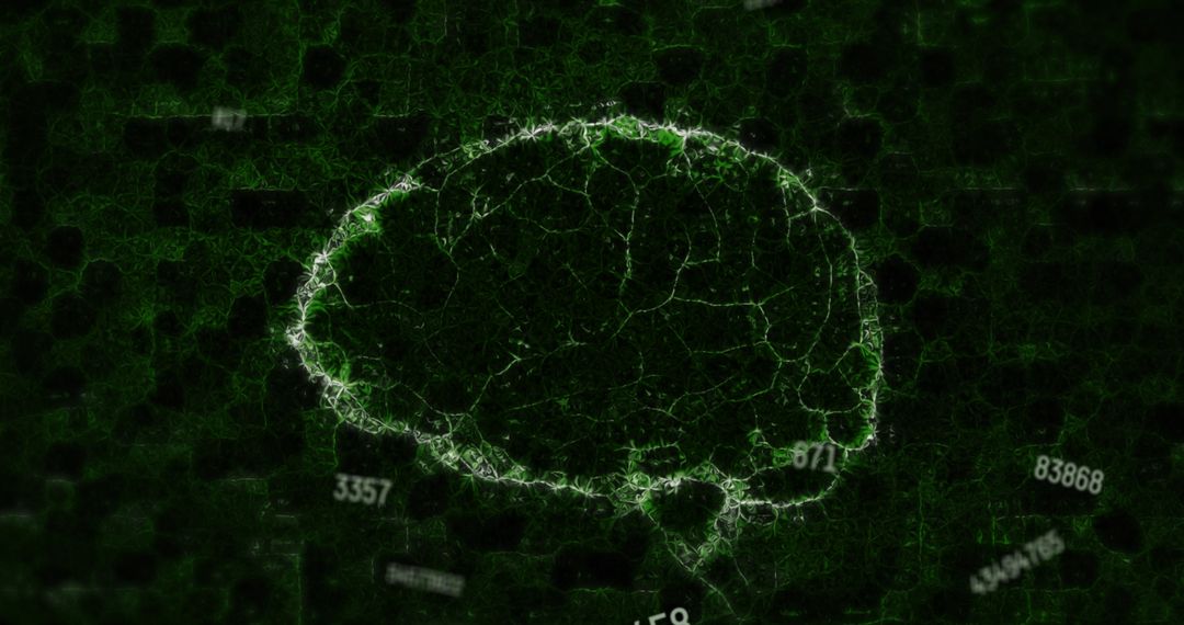 Digital brain visualization with floating numbers