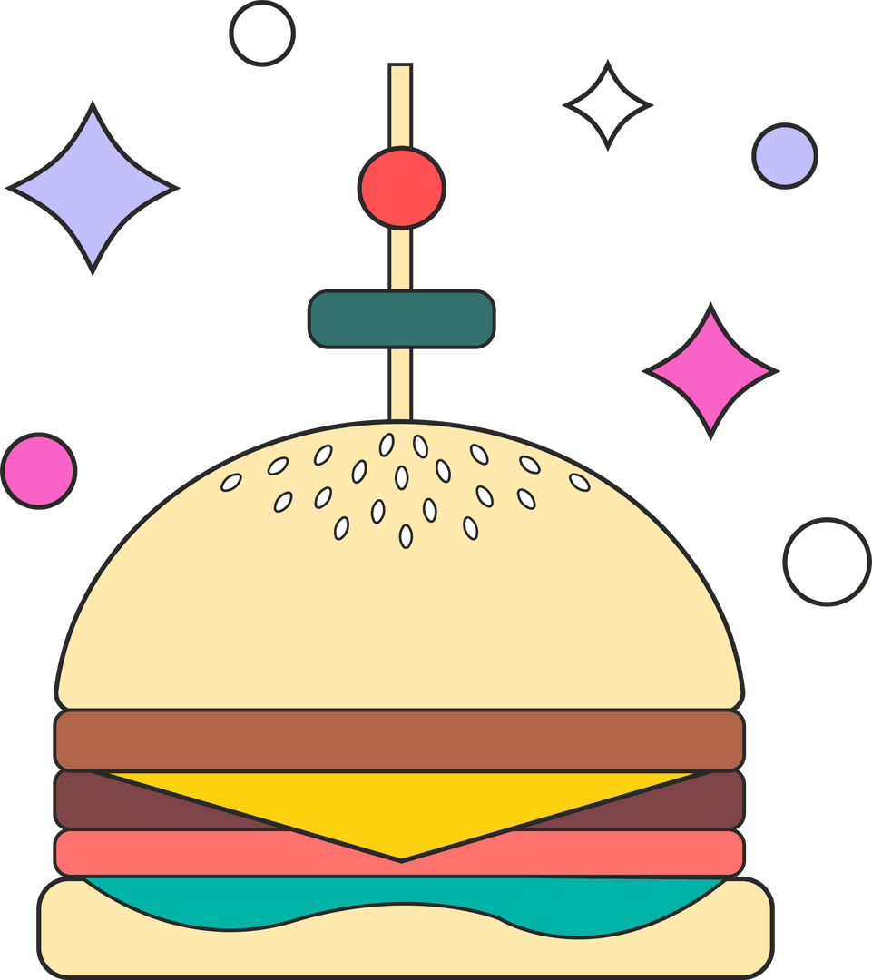 Flat Design Hamburger with Geometric Decor on Transparent
