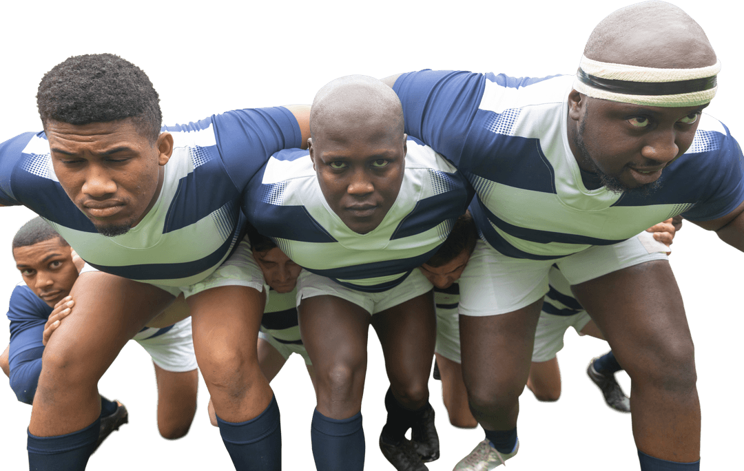 Diverse Rugby Team Embracing on Transparent Background