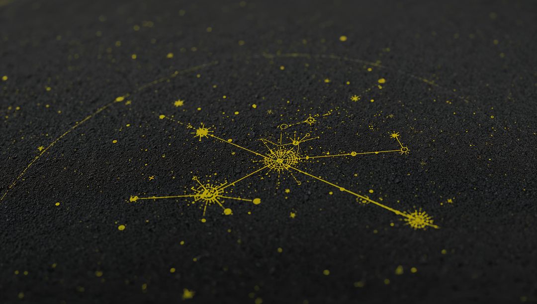 Golden Constellation Network on Dark Grainy Panel Abstract Geometric Starry Metallic Tech Texture