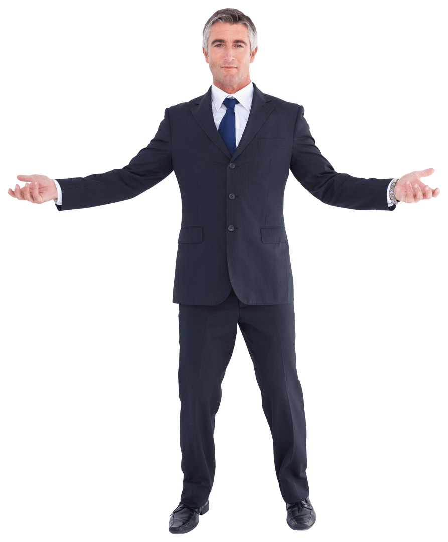 Confident Businessman in Suit Spreading His Arms Transparent Background