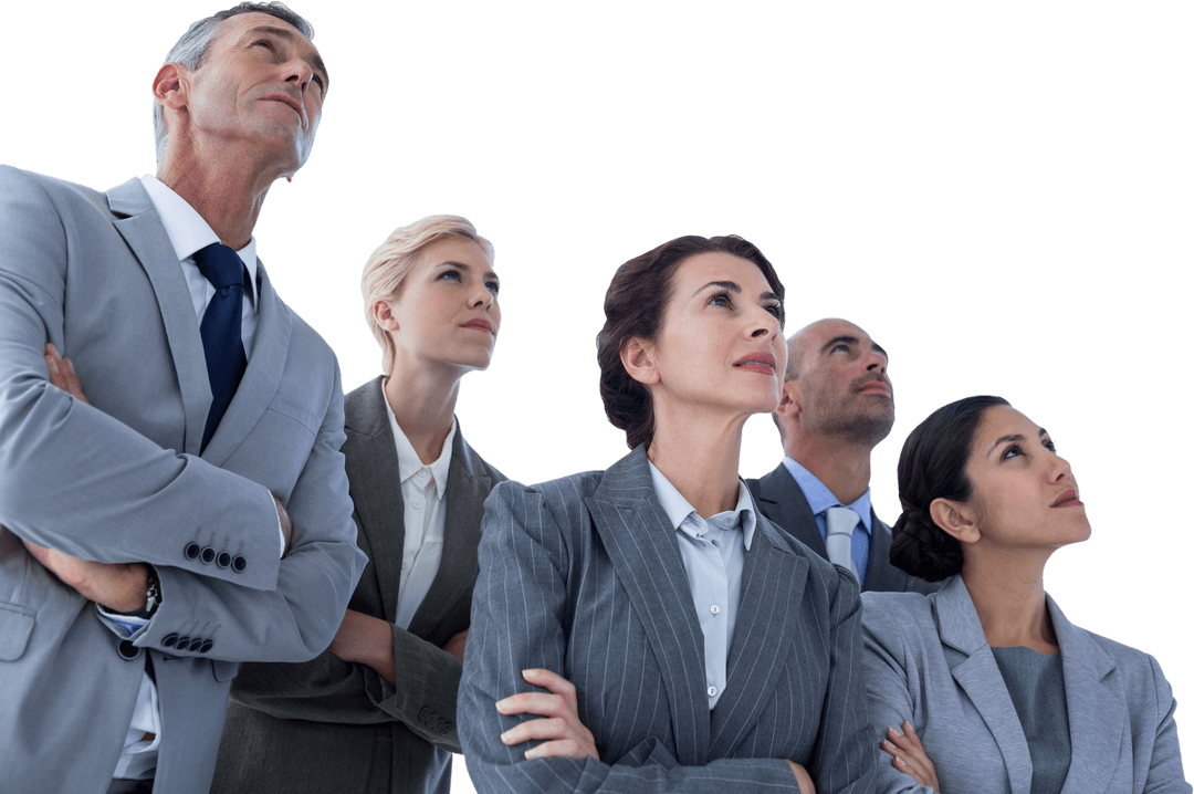 Business Team in Transparent Background Looking Upward