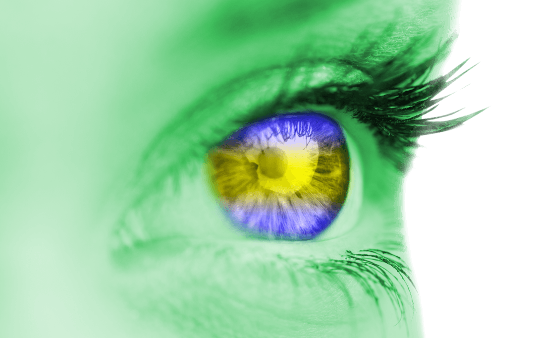 Colorful Eye Close-Up on Green Face with Transparent Background