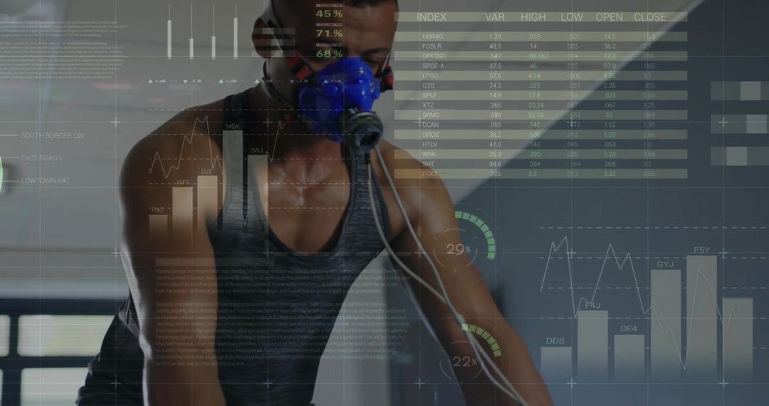 Athlete Using Respiratory Mask with Data Analytics in Gym