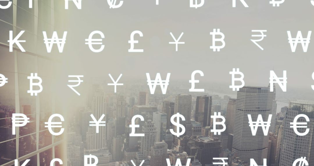 Global Currencies Interacting with Urban Skyline