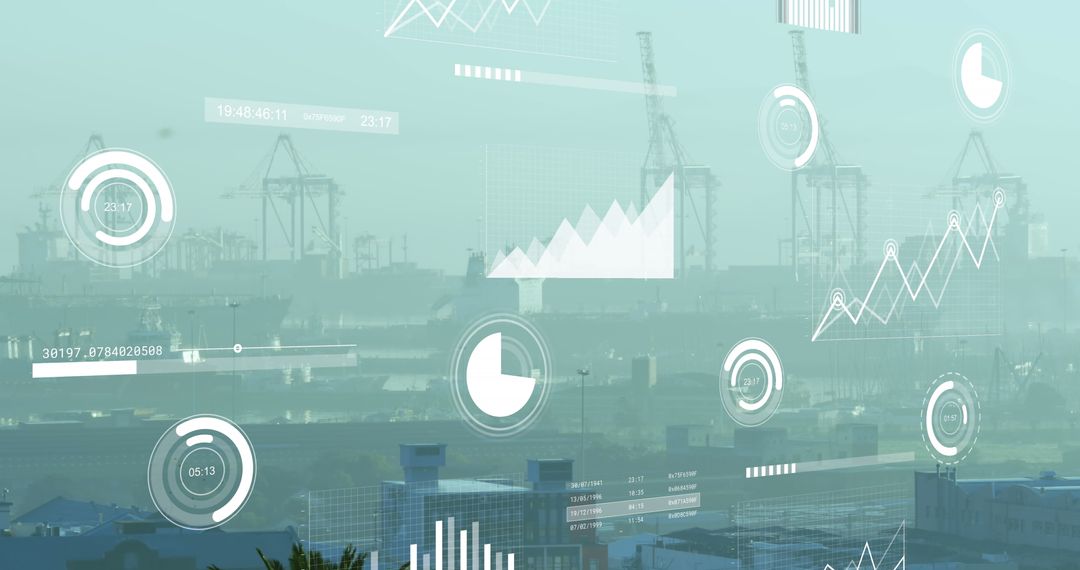 Futuristic Data Visualizations Over Urban Skyline