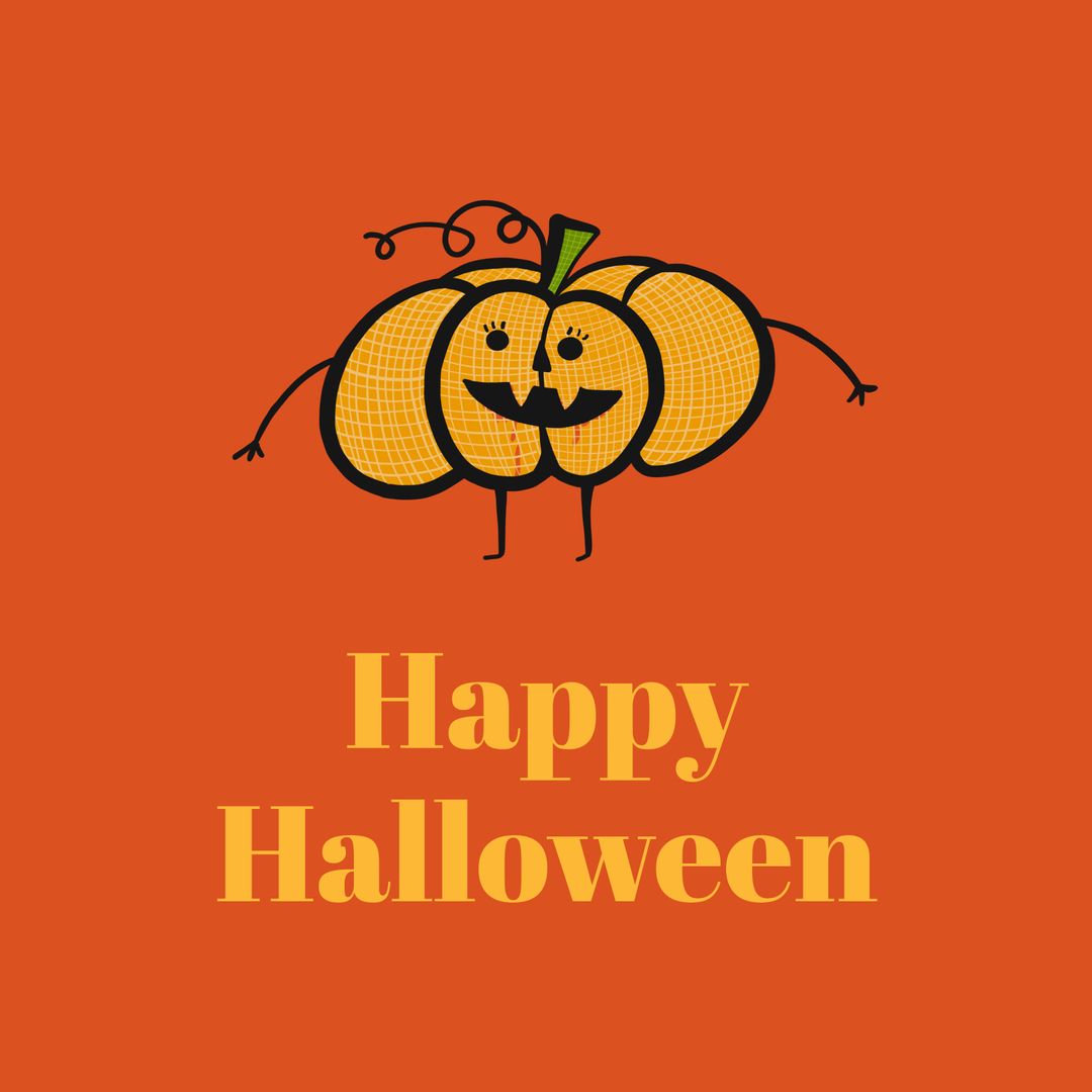 Halloween Greeting with Cheerful Pumpkin and Orange Background