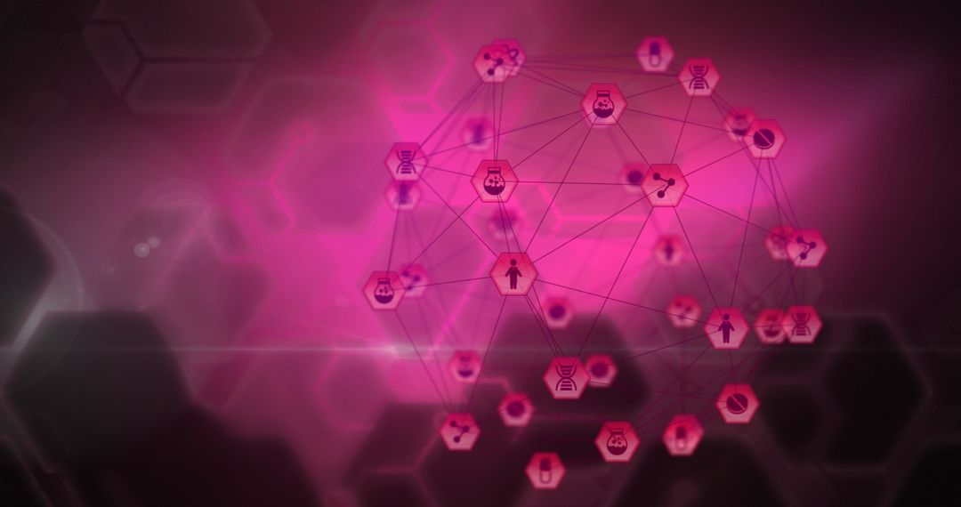 Glowing Pink Network with Futuristic Digital Icons