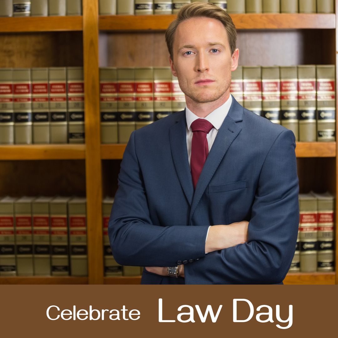 Caucasian Male Lawyer Posing in Law Library