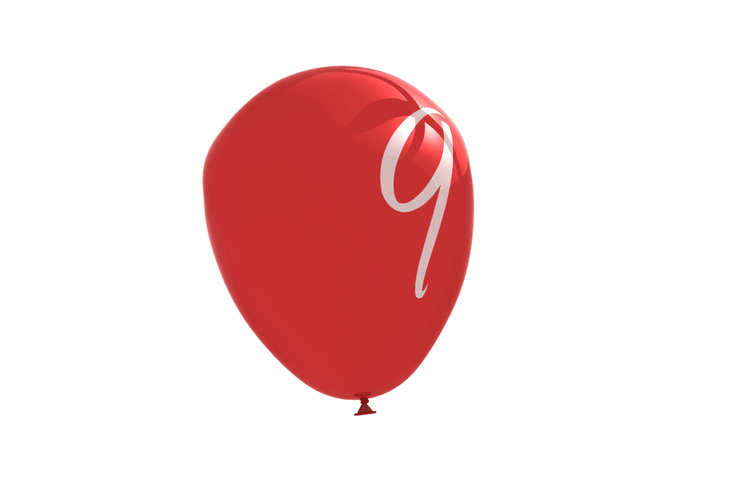 Number 9 on Red Balloon with Transparent Background