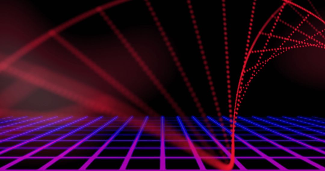 Futuristic DNA Strand over Digital Grid Background