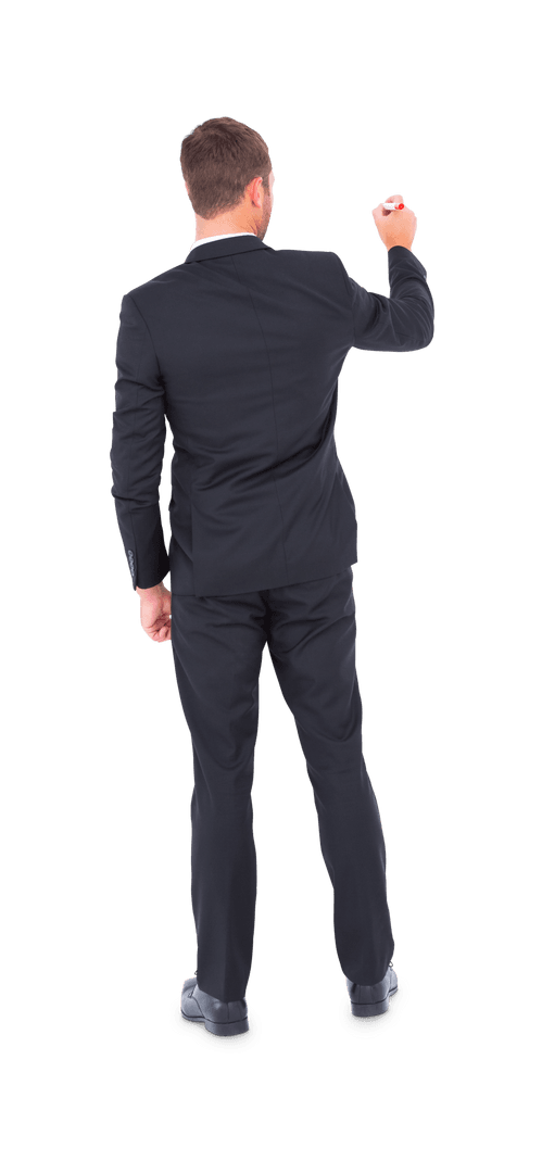 Transparent Businessman Writing with Chalk Holding Red Marker