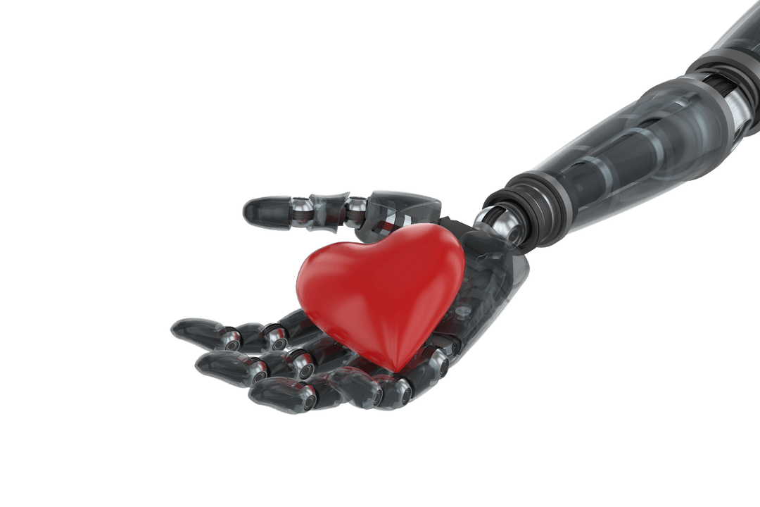 Transparent Robot Hand Holding Heart Shape Object