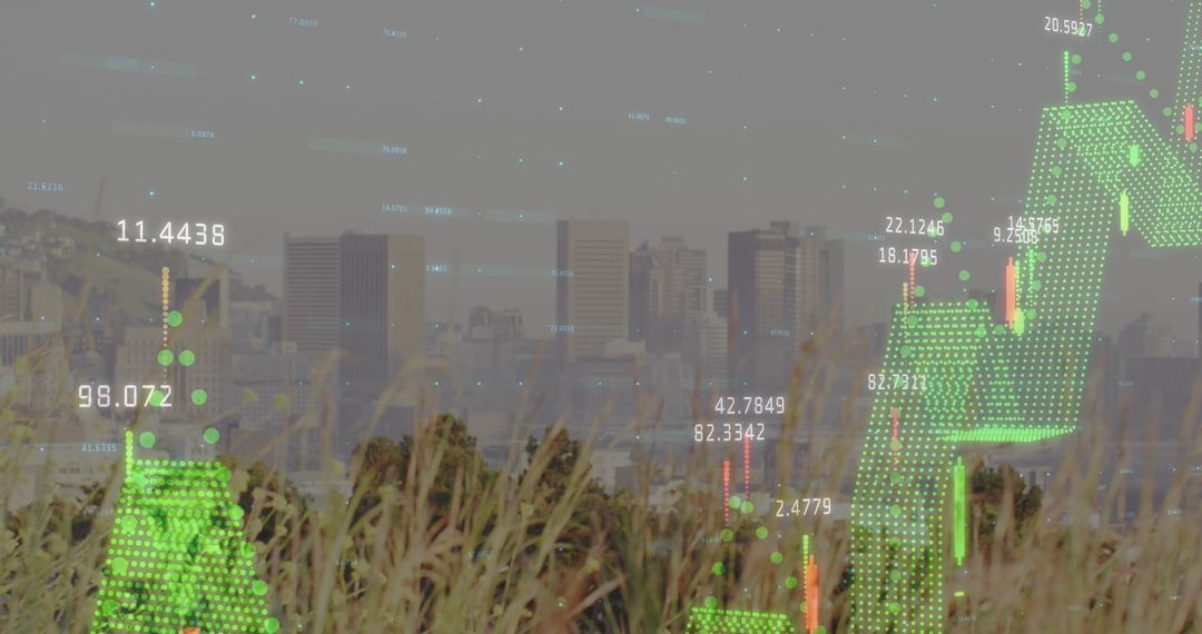 Futuristic Financial Data Displayed Over Urban Cityscape