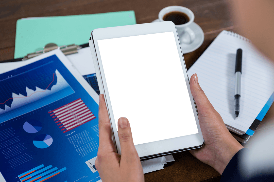 Businesswoman Holding Transparent Tablet Holographic Display