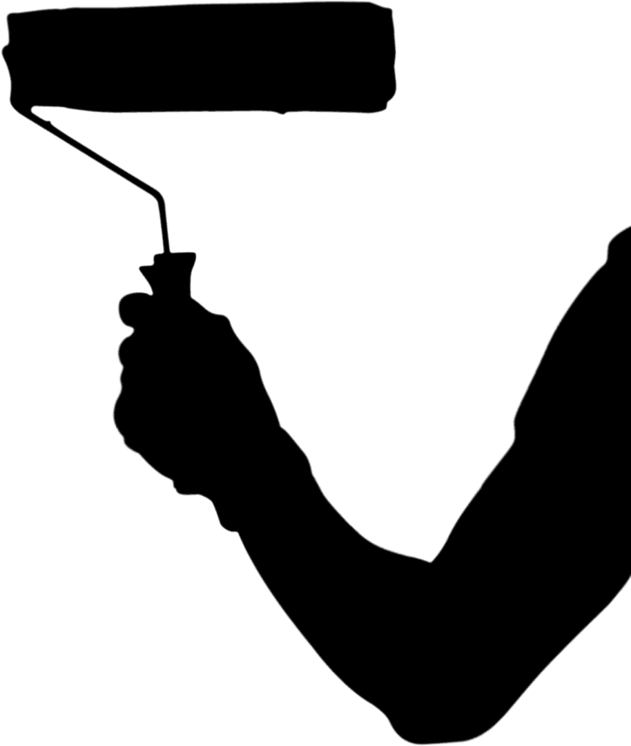 Silhouette of Hand Holding Painting Roll on Transparent Background