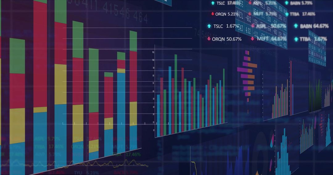 Financial Data and Bar Graphs on Digital Interface Background
